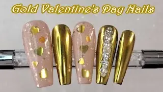 Gold Chrome and Encapsulated Hearts | Valentine's Day Nails | Nail Art Ideas | DIY press on nails