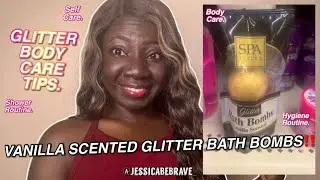 SPA LUXURY VANILLA SCENTED GLITTER BATH BOMBS‼️‼️🍨BODY CARE TIPS FOR GLITTERY PRODUCTS + CLEAN UP💦