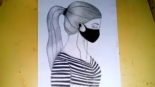 Sad girl with Face Mask Drawing | Best Friend Drawings | How to Draw a Girl with Mask - step by step