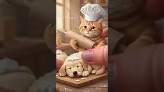 Cat Bakery 🍞🐾 | Cute Chef Cat Rolls Puppy Dough  #CatBakery #FunnyPets #CuteAnimals #Kitten #Puppy
