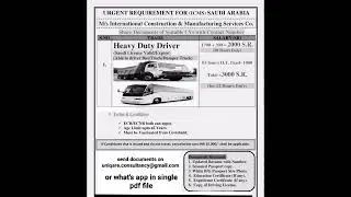 Very Good opportunity for Heavy Driver- Saudi Arabia- ICMS- Saudi license- Valid- Expired- ECR ECNR