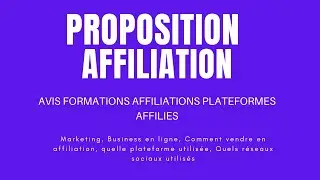 AVIS FORMATIONS AFFILIATIONS PLATEFORMES AFFILIES