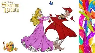 Coloring Sleeping Beauty : Princess Aurora with Animals | Coloring pages  | Coloring book |