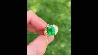 5.40 Carat Minor Oil Zambian Emerald Ring Signed Julius Cohen with Trapezoid Diamond Sides