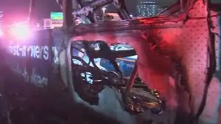 Driver nowhere to be found after double-decker tour bus burns