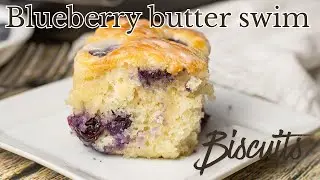 Blueberry Butter Swim Biscuits in a Cast Iron Skillet