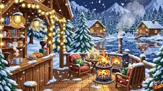 Cozy Pixel Art Winter Cabin Ambience ❄️ Fireplace & Snowfall | Relaxing 16-Bit Loop | Smooth Jazz