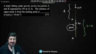 A body falling under gravity covers two points A and B separated by 80 m in 2s. The distance of uppe