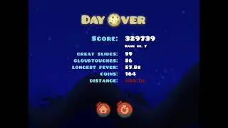 Tiny wings distance 686.1 m Island 10 and stats