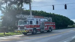 Palm Beach County Fire Rescue Ladder 15 and Brand New Rescue 15 Responding Code 1 To a Beach Call