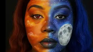 🌞🌙 Day & Night Makeup Transformation | Sunset & Galaxy Half-Face Look #ytshorts #makeup 
