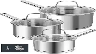 MICHELANGELO Saucepan Set 3 Sizes Stainless Steel Sauce Pan with Lid Tri Ply