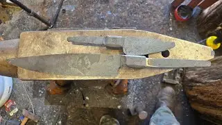 Forging 2 integral bolster knives.