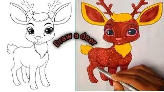 Draw a Deer Colouful | Coloring Deer Drawing Step by Step | Deer Drawing Panting | Deer Cartoon 😲