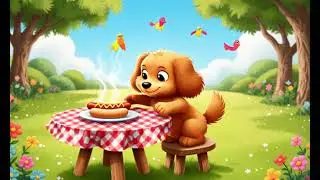 cute dog eating hotdog