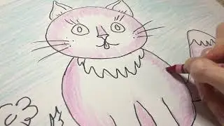 How to draw a pink cat?kids