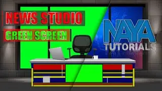Professional News Studio with desk and green screen template