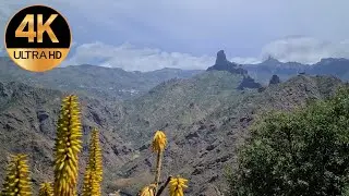 Ventana a las monta&ntilde;as en 4K. Roque Bentayga y Roque Nublo.