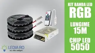 Kit banda led rgb 5050 15 metri sursa de alimentare 20A 240W si controller Ledia.ro