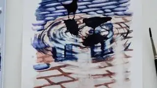 Birds in a puddle / Reflections - Watercolor - Timelapse Painting