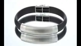 Wrist hugging Stainless Steel Black Rubber Mens Golf Bracelet SB4064 by Peora Jewelry