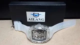 AILANG automatic watch skeleton clear tonneau, Richard Mille knockoff, Aliexpress,~$43USD