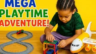 Hot Wheels, Airplane & Train Playtime! Remington Builds a Mega Magnet Track!