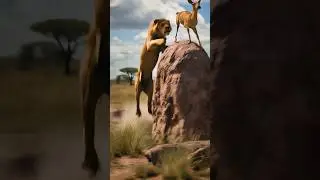Unbelievable Deer Escape From Lion Attack 🐅⛰️🐐#shorts #goat #lion #viralvideo  #nature #wildlife