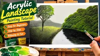 Landscape Painting | Beautiful Green Grass & Nature Acrylic Art