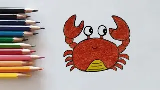How to draw an easy crab for kids / Easy crab tutorial with colored pencils / Easy drawing