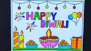 Happy Diwali Drawing|Happy Diwali Chart|Diwali Drawing Simple|Diwali Drawing Easy And Beautiful