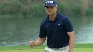 Austin Cook slams in his 29-foot birdie putt at Shell
