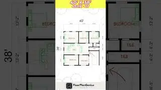 40'x38'House Plan idea with 4 Bedrooms #Housedesign #shorts