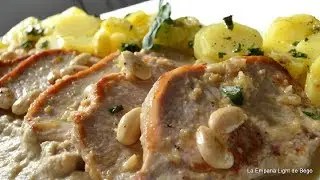 Lomo de Cerdo con Almendras y Patatas Panadera. Receta fácil y rápida