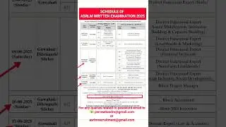 SCHEDULE OF ASRLM RECRUITMENT WRITTEN EXAMINATION 2025 #asrlm #assam #assamrecruitment