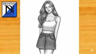 How to Draw Girl With Denim Skirt Jean & Top || Pencil Sketch For Beginners || Girl Drawing