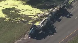 Highway 35 remains closed in Brazoria County after rollover crash leads to HazMat spill