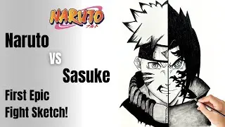 Naruto vs Sasuke 🔥 | Epic Half-Face Sketch of Their First Transformations! ⚡