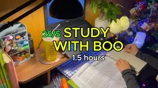#113: 1.5 HOURS STUDY WITH ME 🌙 | Late Night | Pomodoro 25-5 | Real Time | Fire Crackling Sound