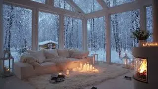 Winter Piano White Room ❄️ Snowy Window & Fireplace for Chill Study and Calm Meditation
