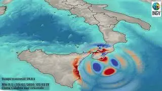 SHAKEMOVIE: propagazione onde sismiche del terremoto Mw 5.1 - 10/1/2026 - Costa calabra sudorientale