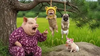 Tiger Hat Kitten   Pug Steal Piglet&rsquo;s Lollipop, Triggering Angry Mama Pig 😨🍭🐷