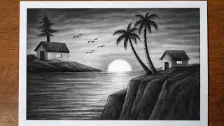 Beautiful Nature Scenery Drawing | Easy Landscape Drawing