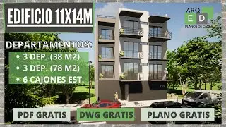 EDIFICIO DE DEPARTAMENTOS 11X14 METROS - PARA RENTAR -  🏡🔴 con 1 y 2 dormitorios  ✅ PDF + DWG PLANO