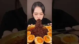 Spicy Black Noodles ASMR Eating 🍜 | Soft-Boiled Eggs & Slurping Sounds | Satisfying Mukbang