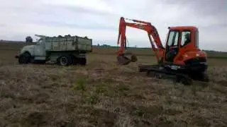 Rock picking with Kabota mini excavator