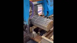 Amazing technology machine cutting a lot of iron bars
