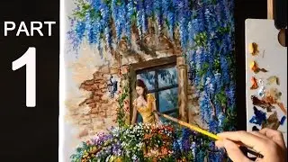Beautiful Girl At Balcony With Wisteria Flowers Part 1