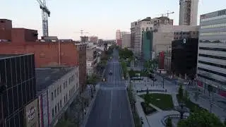Drone Over Traffic in Downtown Hamilton, Ontario, Canada