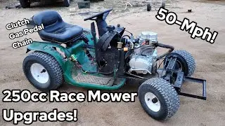 Upgrading The INSANE Dirt Bike Engine 250cc Race Mower! Clutch, Gas Pedal, Chain Guard!